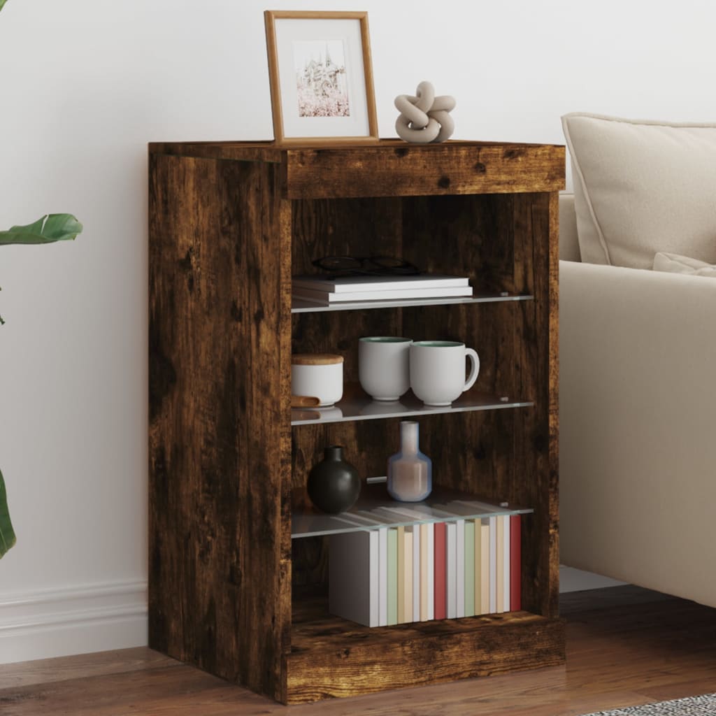 skænk med LED-lys 41x37x67 cm røget egetræsfarve