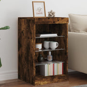 skænk med LED-lys 41x37x67 cm røget egetræsfarve