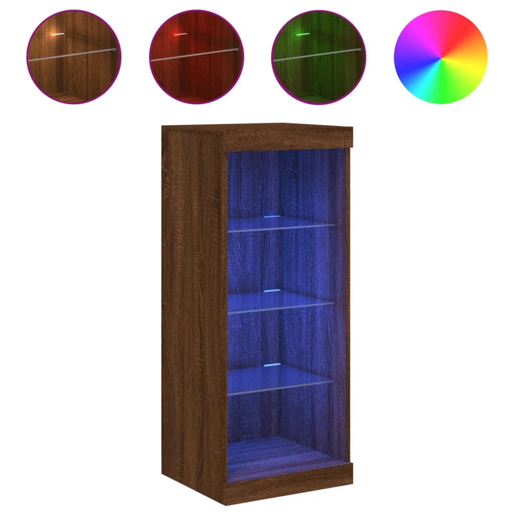 skænk med LED-lys 41x37x100 cm røget egetræsfarve