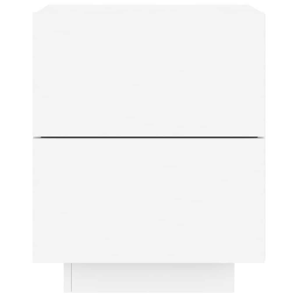 sengebord med LED-lys konstrueret træ hvid