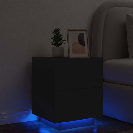 sengebord med LED-lys konstrueret træ sort