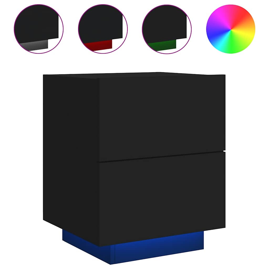 sengeborde 2 stk. med LED-lys konstrueret træ sort