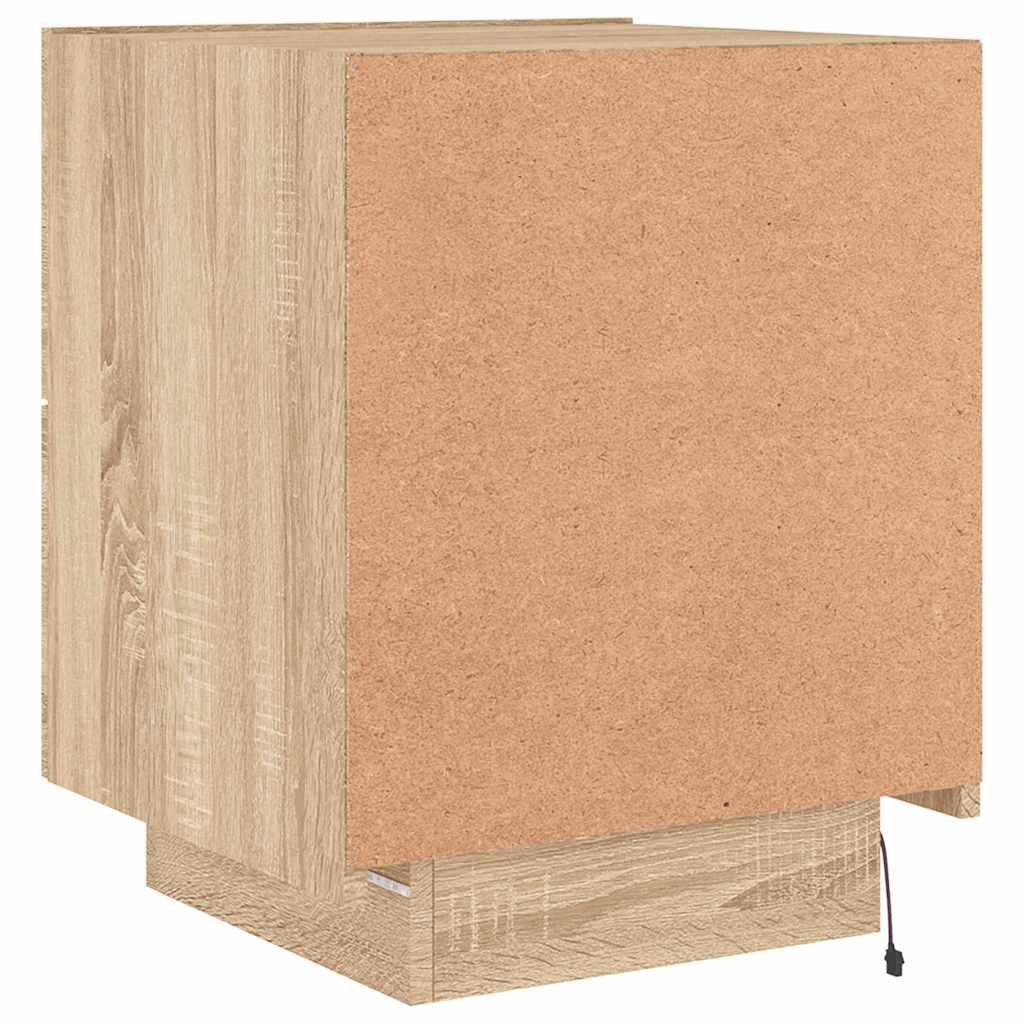 sengebord med LED-lys konstrueret træ sonoma-eg