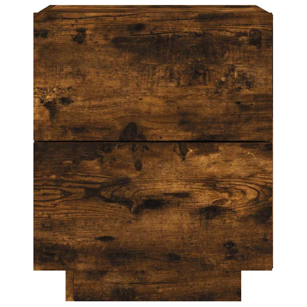 sengebord med LED-lys konstrueret træ røget egetræsfarve