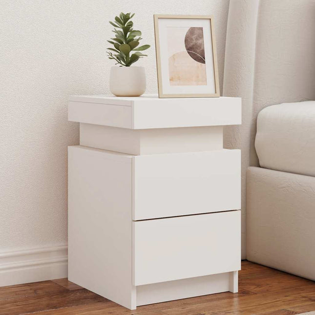 sengebord med LED-lys 35x39x55 cm hvid