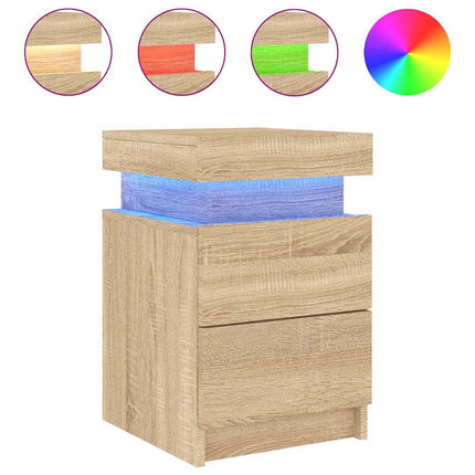 sengebord med LED-lys 35x39x55 cm sonoma-eg