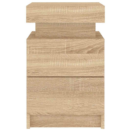 sengeborde 2 stk. med LED-lys 35x39x55 cm sonoma-eg