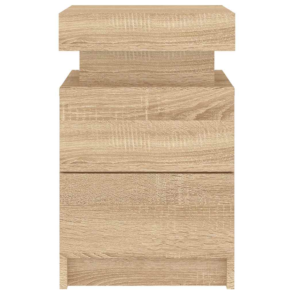 sengeborde 2 stk. med LED-lys 35x39x55 cm sonoma-eg