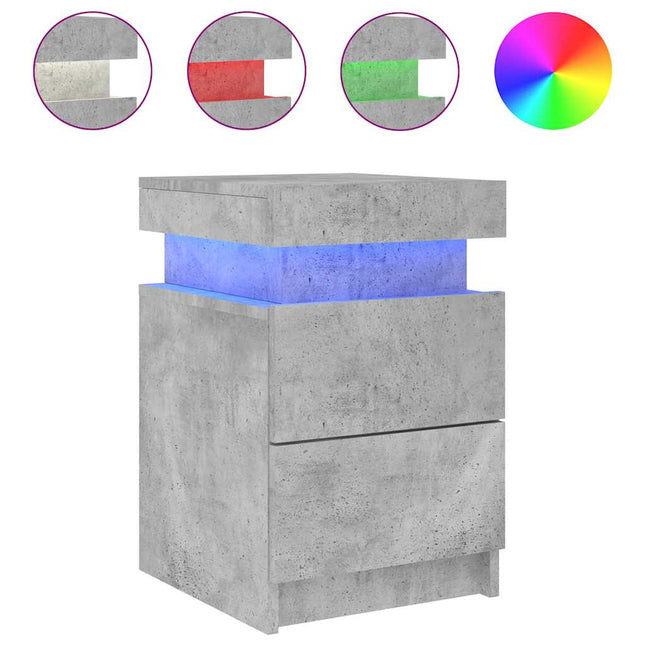 sengebord med LED-lys 35x39x55 cm betongrå