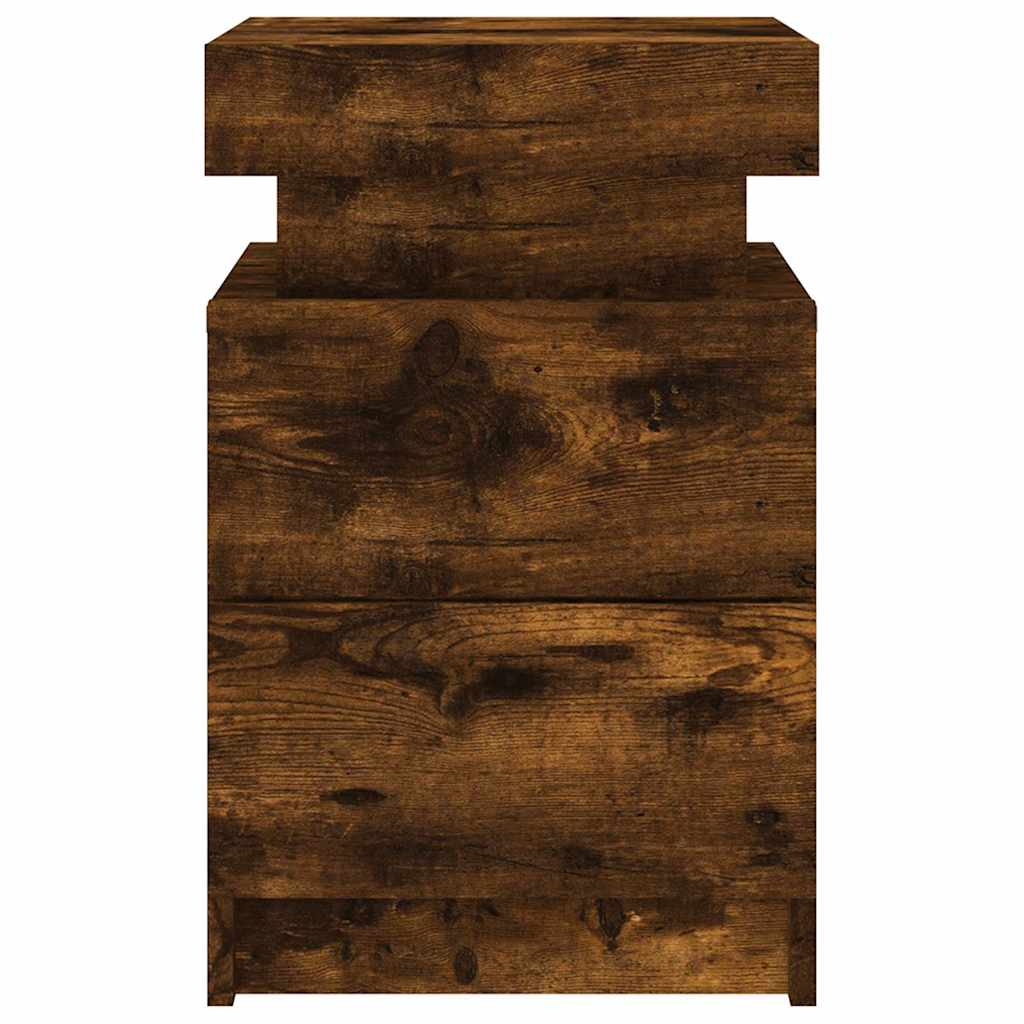 sengeborde 2 stk. med LED-lys 35x39x55 cm røget egetræsfarve