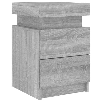 sengebord med LED-lys 35x39x55 cm grå sonoma-eg