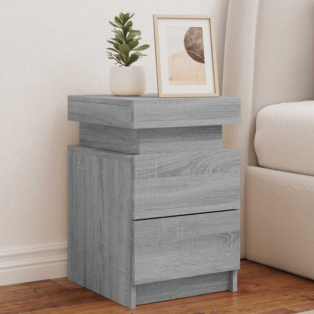 sengeborde 2 stk. med LED-lys 35x39x55 cm grå sonoma-eg