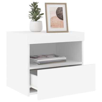 sengebord med LED-lys 50x40x45 cm hvid