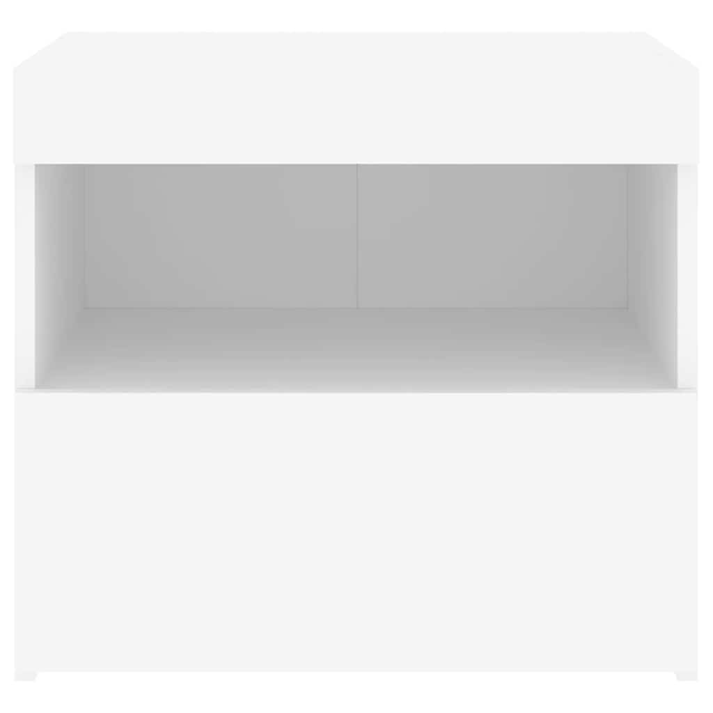 sengeborde 2 stk. med LED-lys 50x40x45 cm hvid