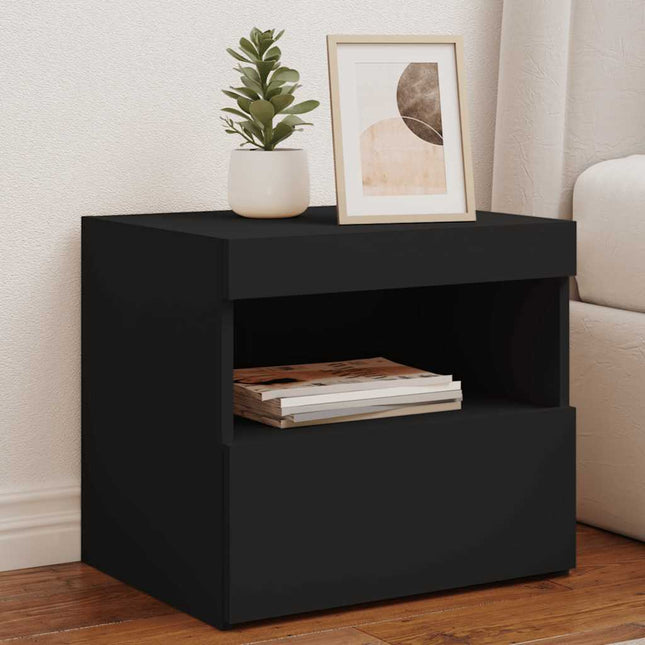 sengebord med LED-lys 50x40x45 cm sort
