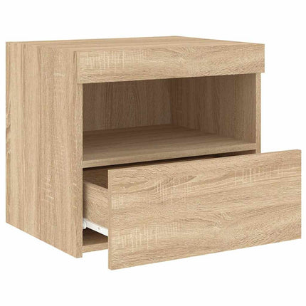 sengebord med LED-lys 50x40x45 cm sonoma-eg