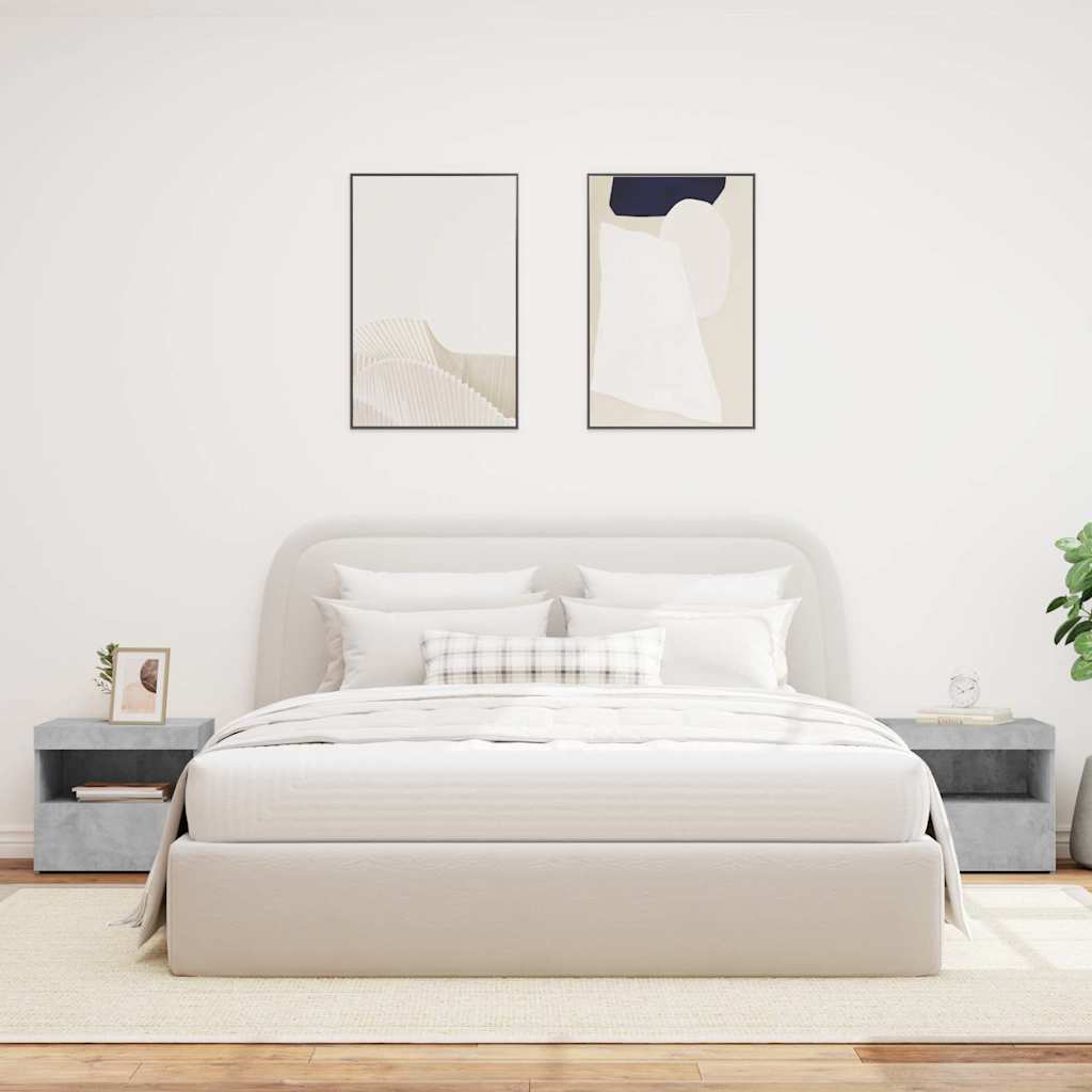 sengeborde 2 stk. med LED-lys 50x40x45 cm betongrå