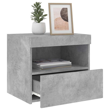 sengeborde 2 stk. med LED-lys 50x40x45 cm betongrå