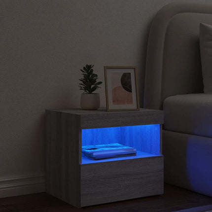 sengebord med LED-lys 50x40x45 cm grå sonoma-eg