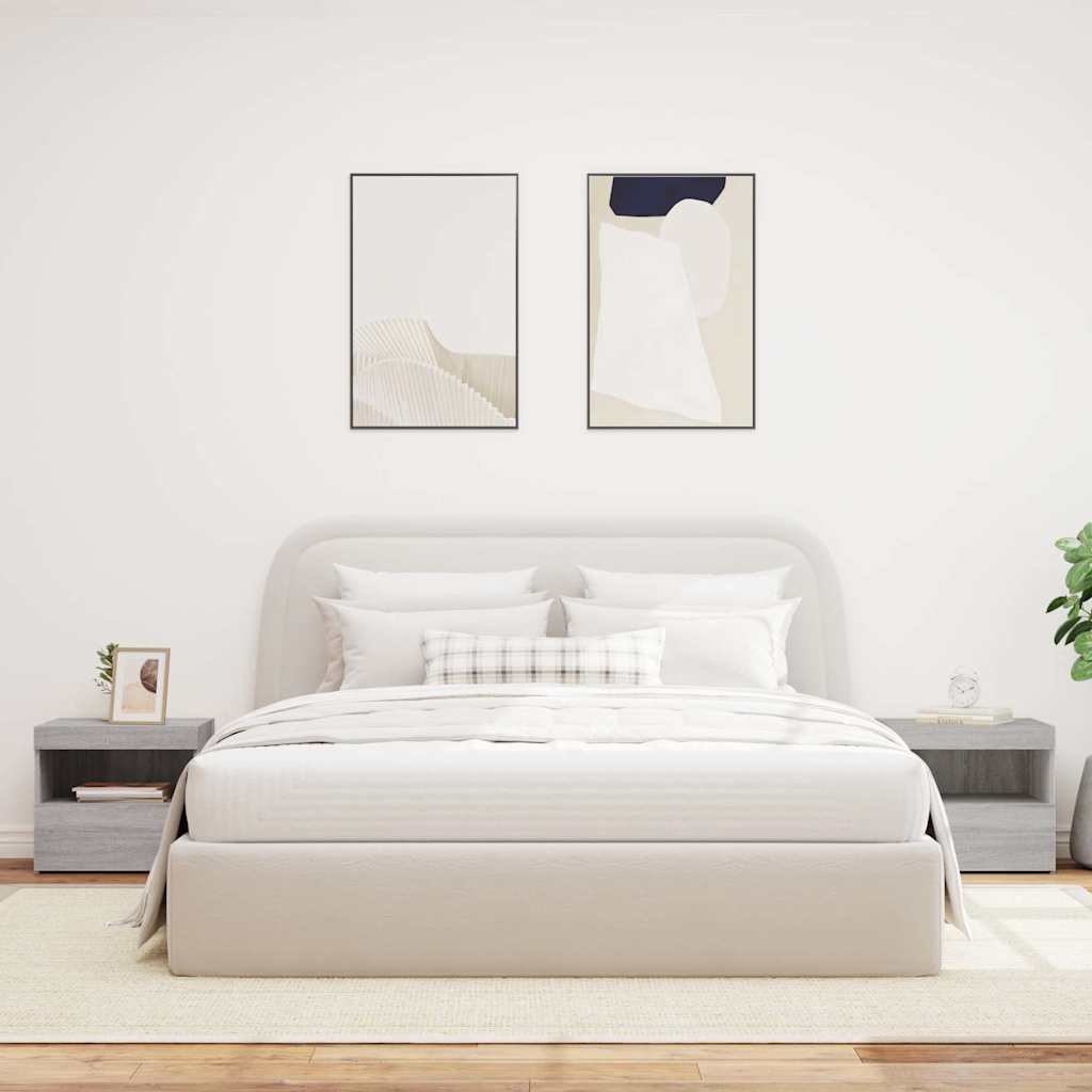 sengeborde 2 stk. med LED-lys 50x40x45 cm grå sonoma-eg