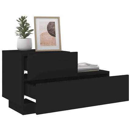 sengebord med LED-lys 70x36x40,5 cm sort
