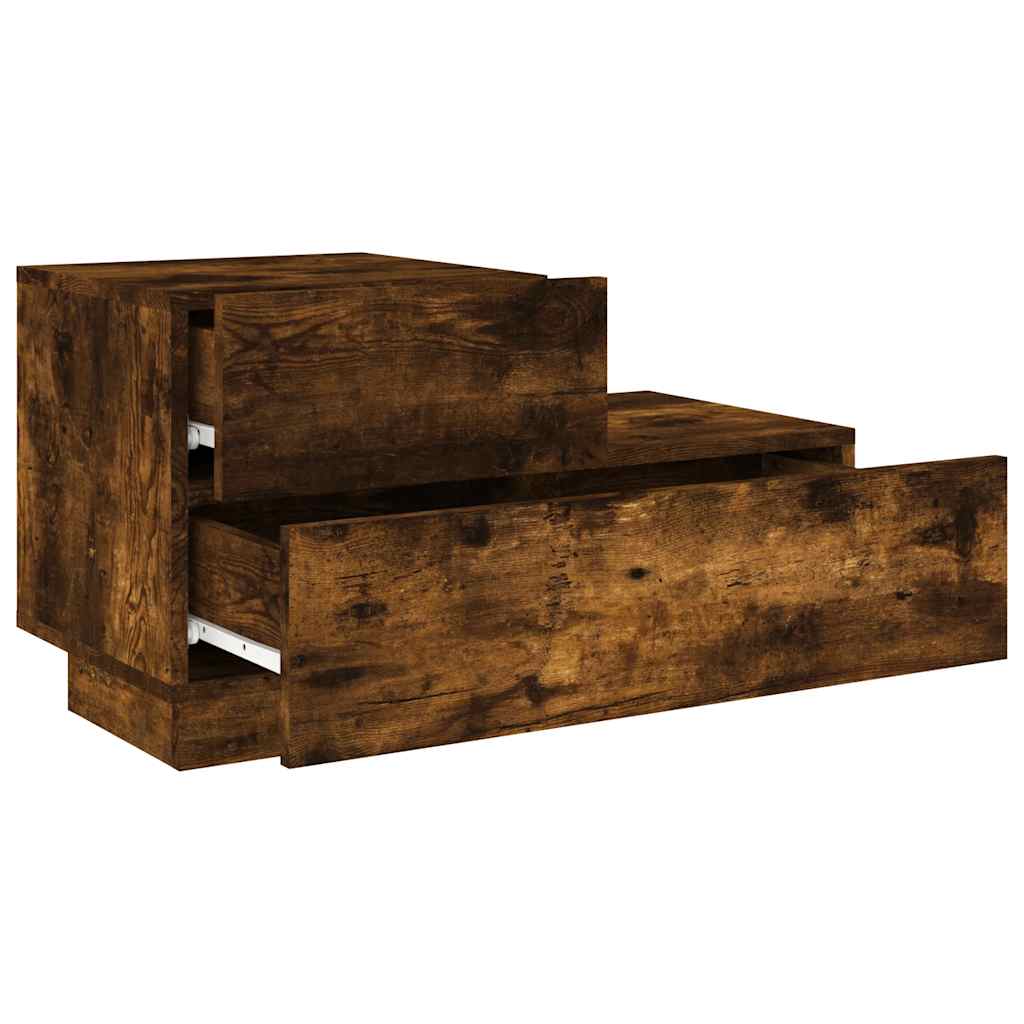 sengebord med LED-lys 70x36x40,5 cm røget egetræsfarve