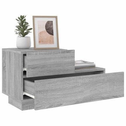 sengebord med LED-lys 70x36x40,5 cm grå sonoma-eg