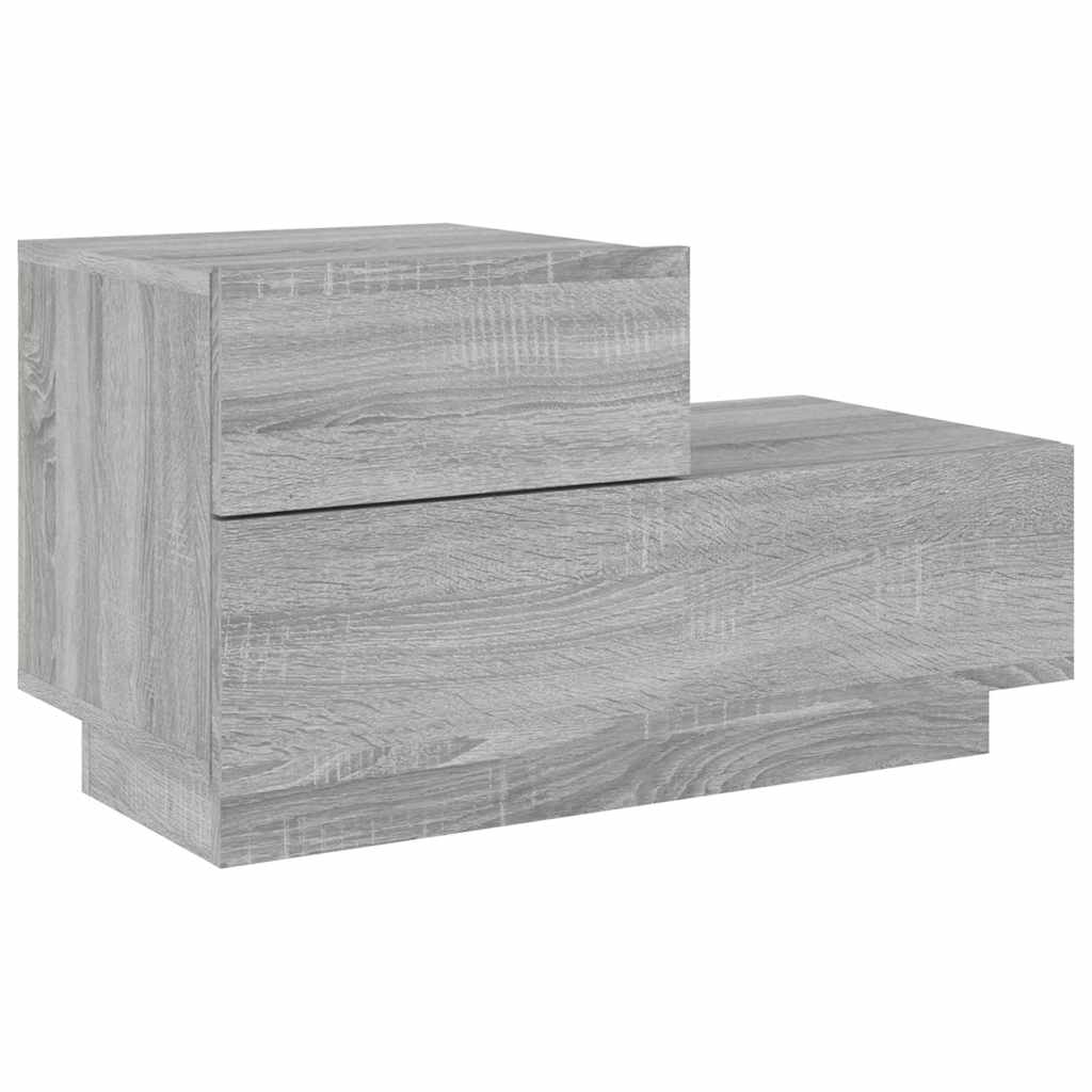 sengebord med LED-lys 70x36x40,5 cm grå sonoma-eg