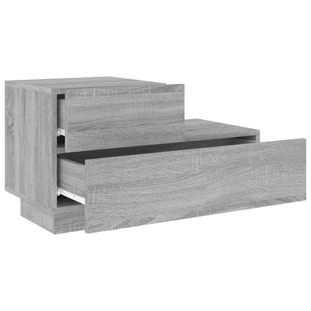 sengebord med LED-lys 70x36x40,5 cm grå sonoma-eg