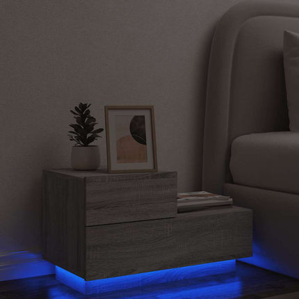sengebord med LED-lys 70x36x40,5 cm grå sonoma-eg