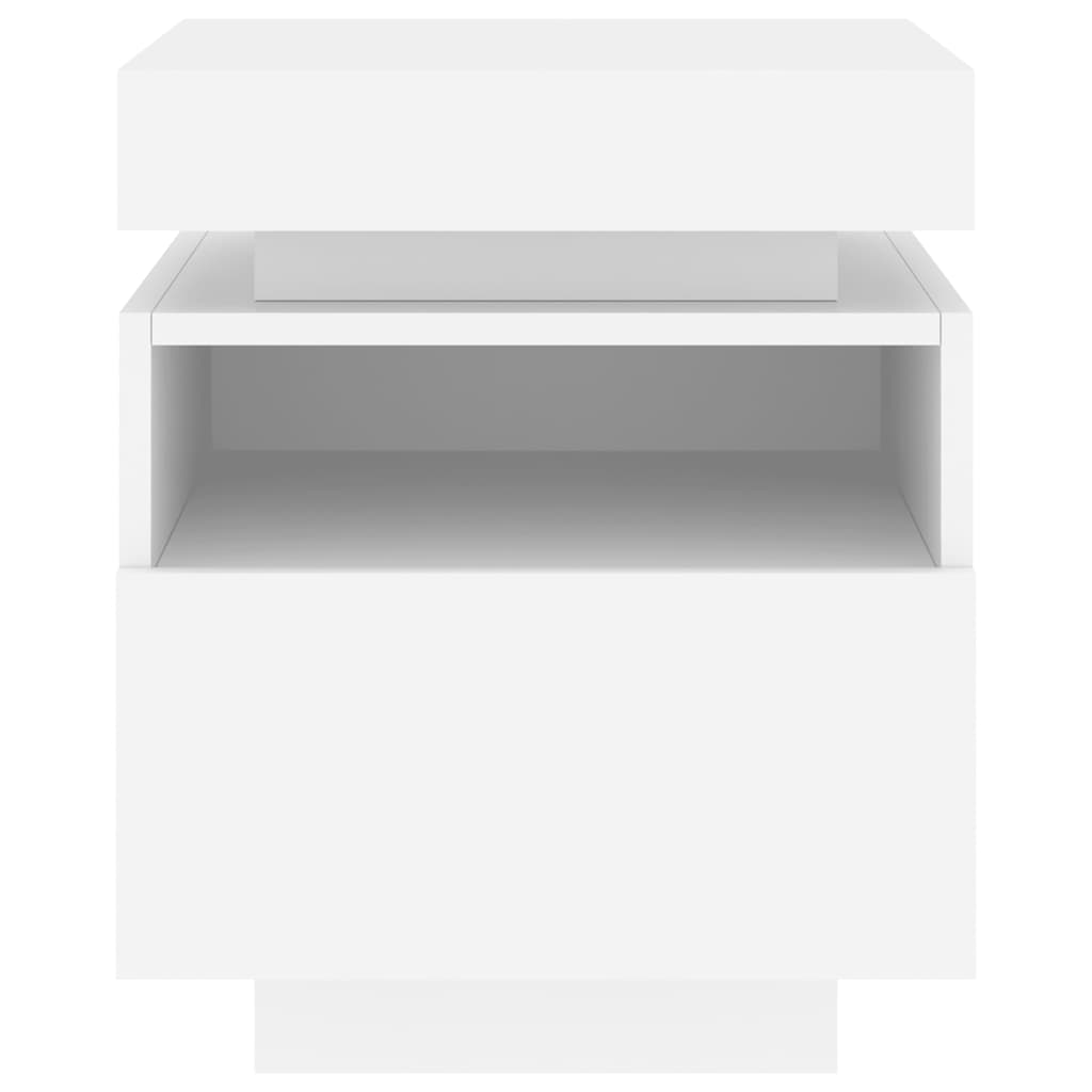 sengebord med LED-lys 40x39x48,5 cm hvid