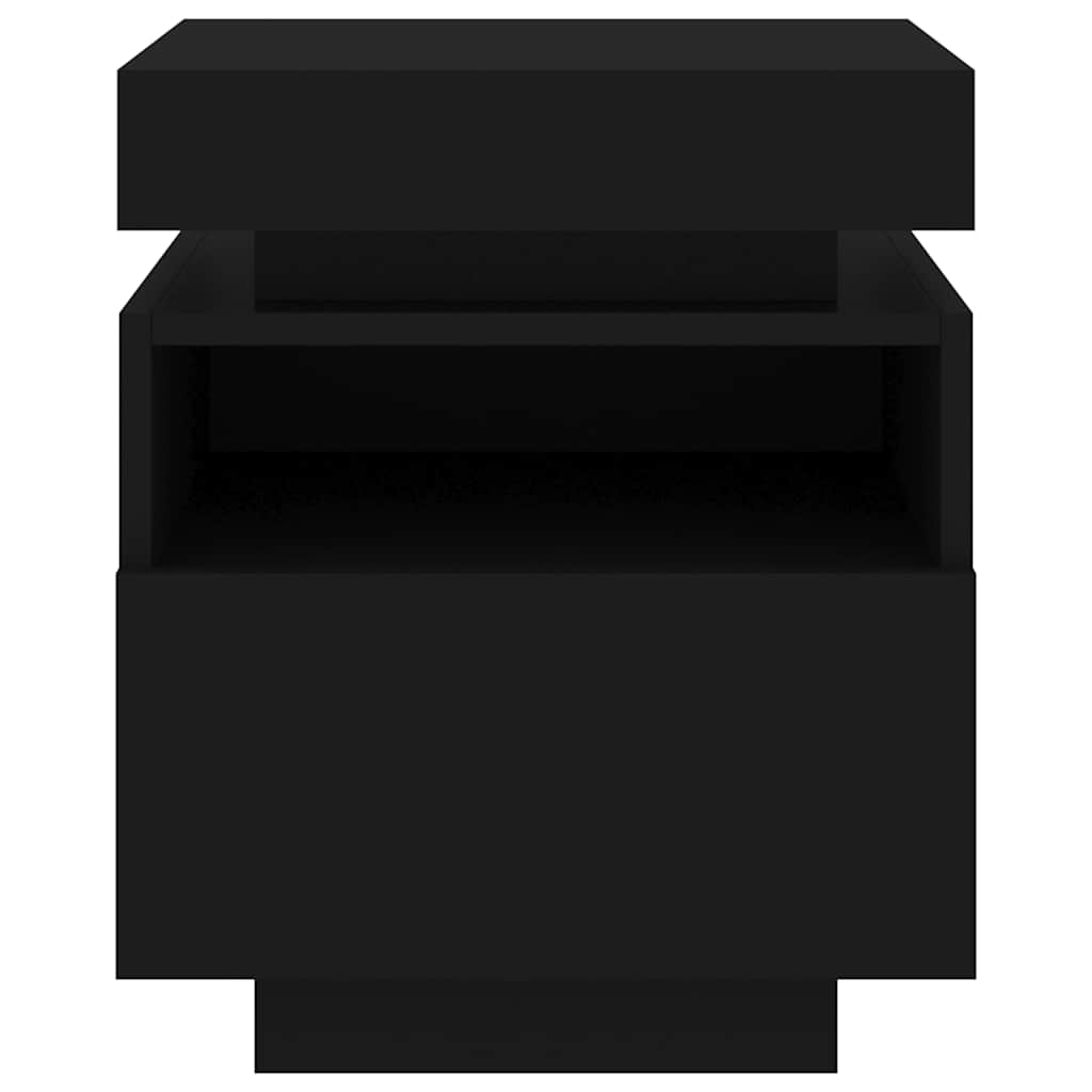 sengebord med LED-lys 40x39x48,5 cm sort