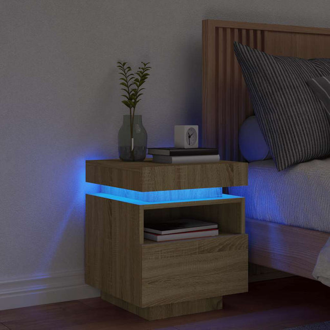 sengebord med LED-lys 40x39x48,5 cm sonoma-eg