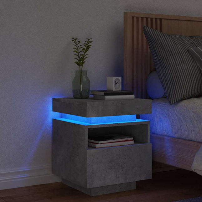 sengebord med LED-lys 40x39x48,5 cm betongrå