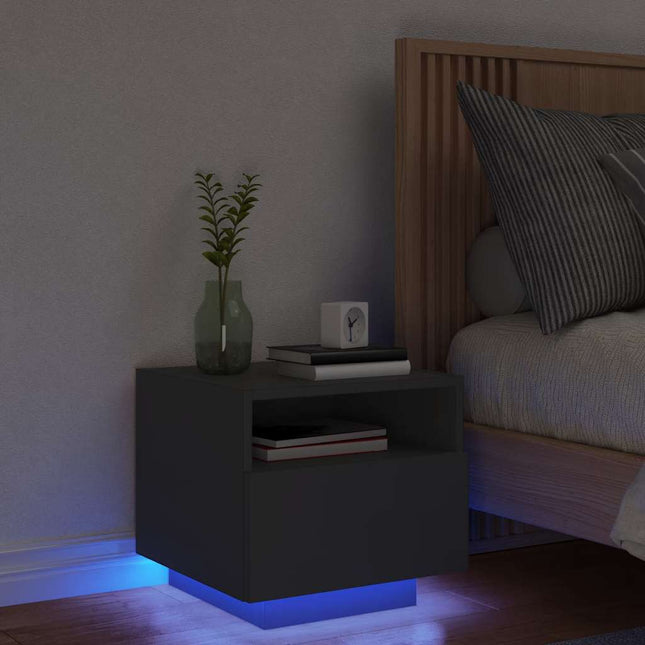 sengebord med LED-lys 40x39x37 cm sort
