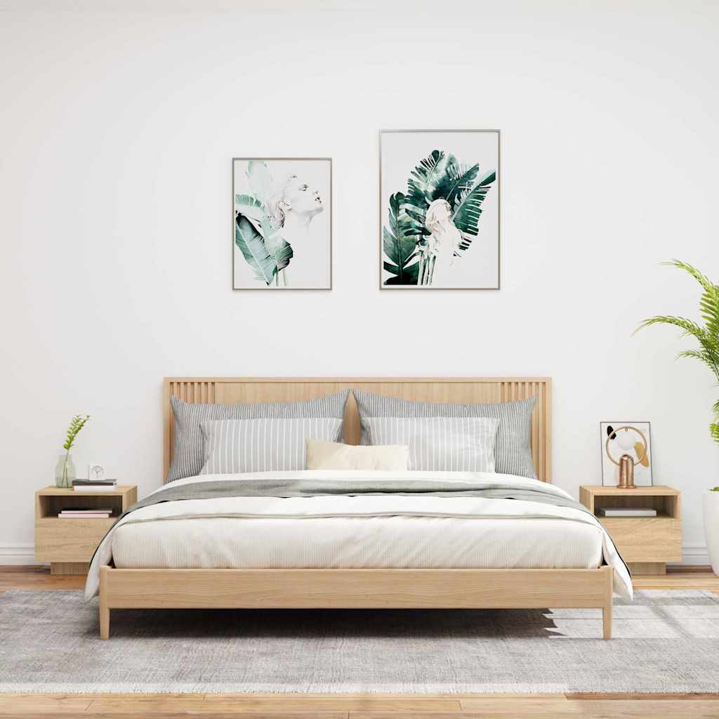 sengeborde 2 stk. med LED-lys 40x39x37 cm sonoma-eg