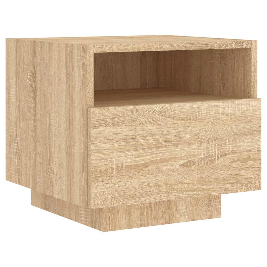 sengeborde 2 stk. med LED-lys 40x39x37 cm sonoma-eg