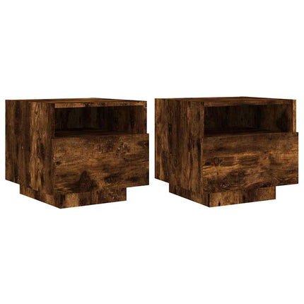sengeborde 2 stk. med LED-lys 40x39x37 cm røget egetræsfarve
