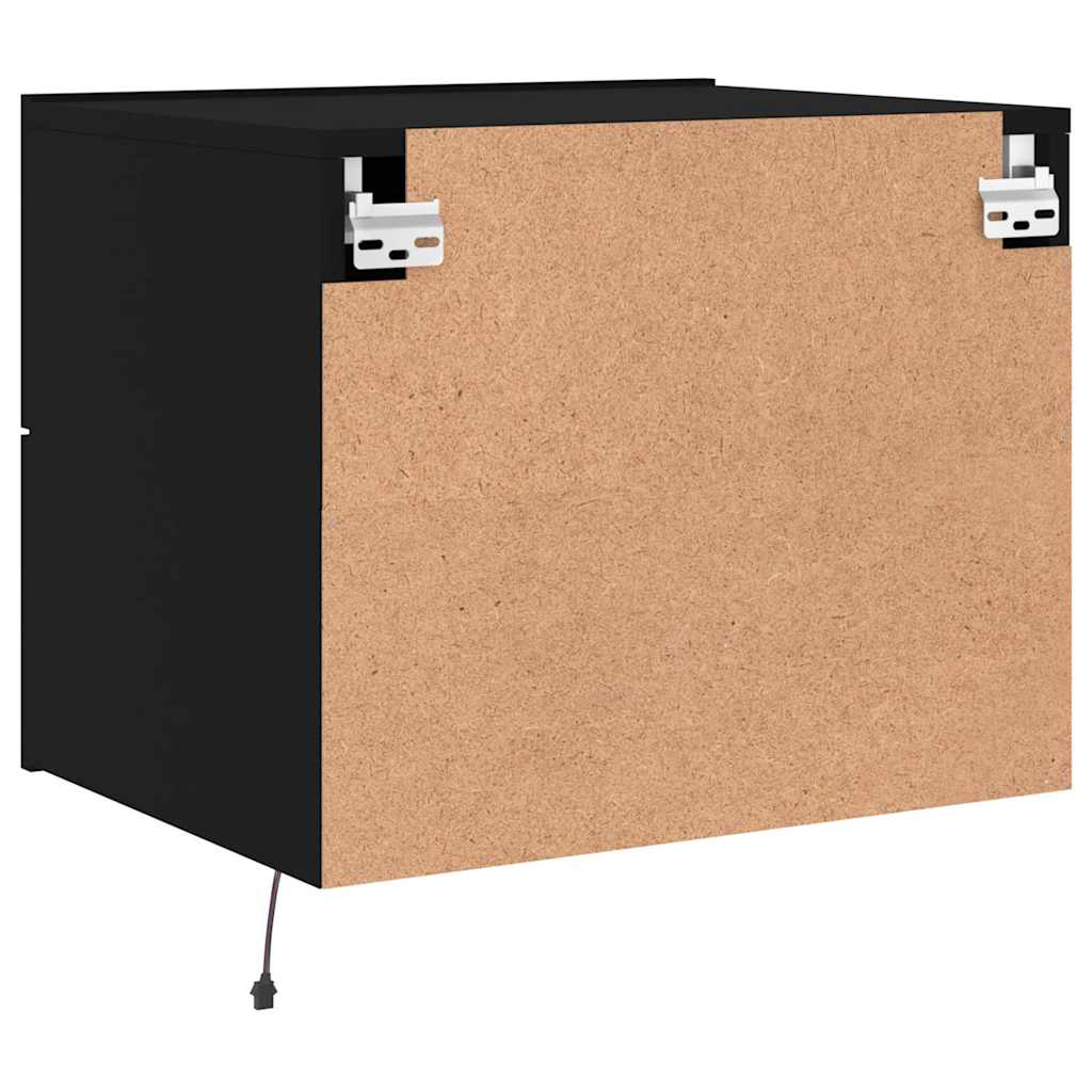 væghængt sengebord med LED-lys sort