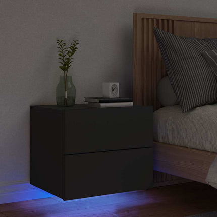 væghængt sengebord med LED-lys sort