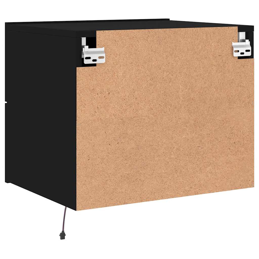 væghængte sengeborde 2 stk. med LED-lys sort