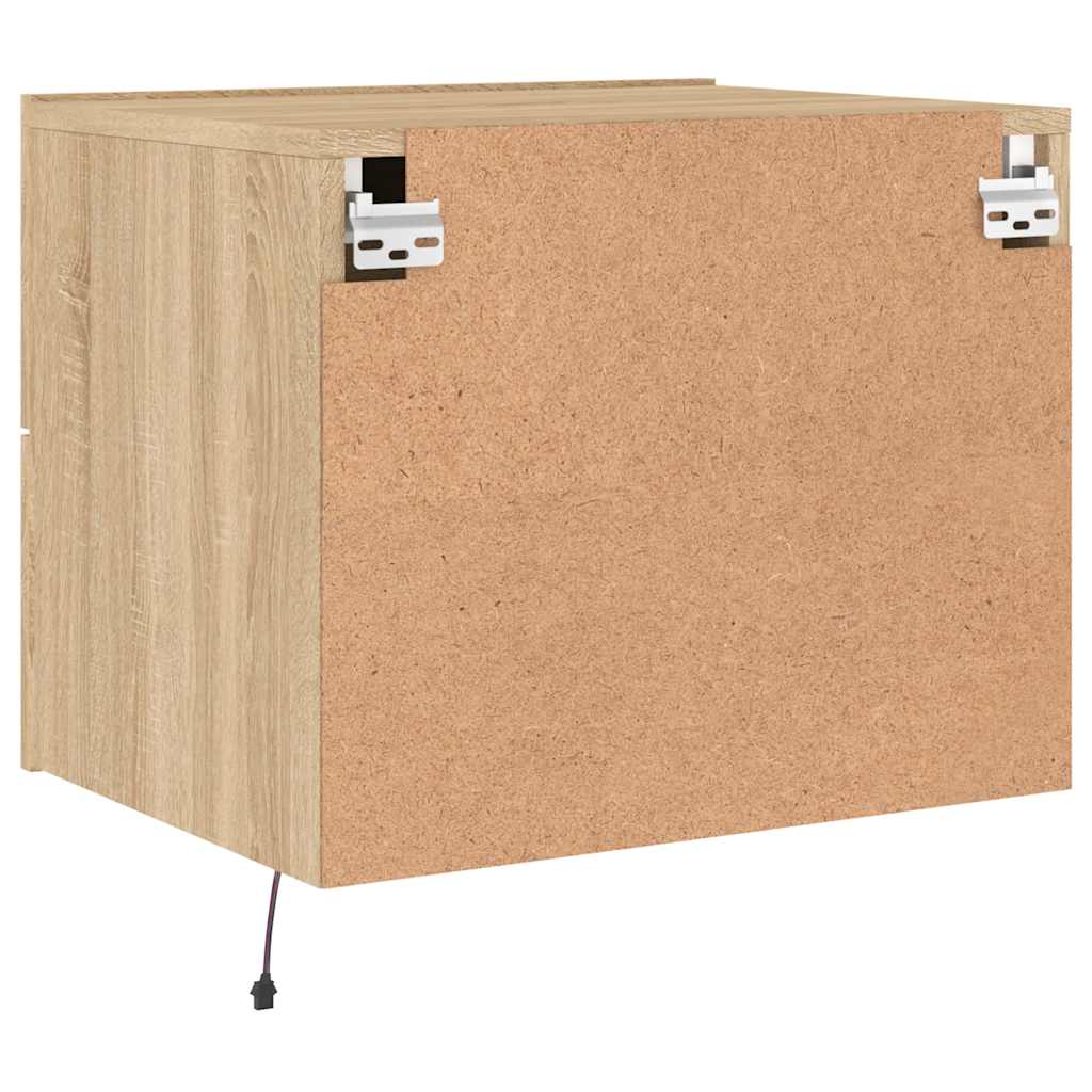 væghængt sengebord med LED-lys sonoma-eg