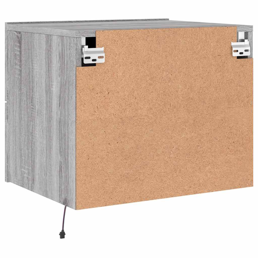 væghængt sengebord med LED-lys grå sonoma-eg