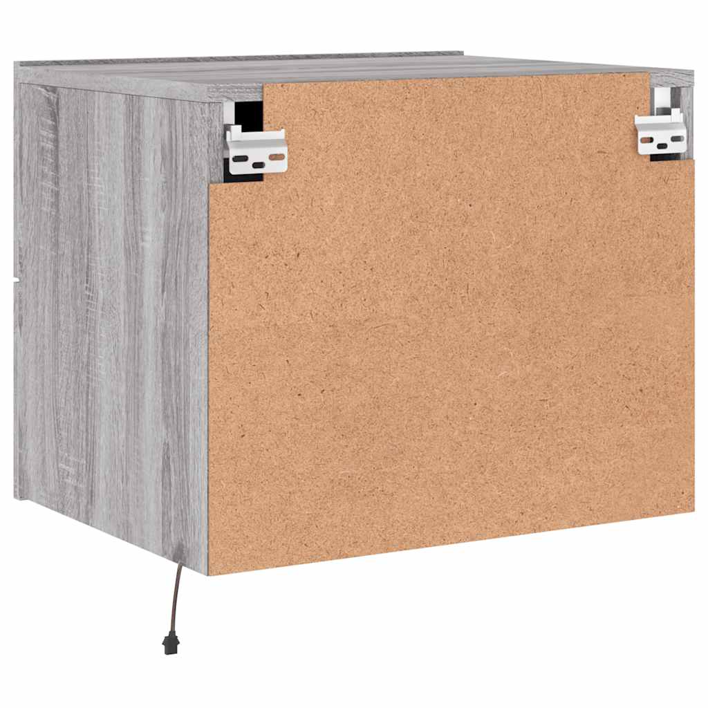 væghængte sengeborde 2 stk. med LED-lys grå sonoma-eg