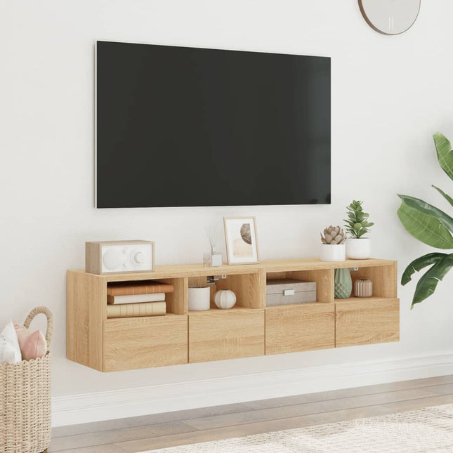 væghængte tv-borde 2 stk. 60x30x30 cm konstrueret træ sonoma-eg