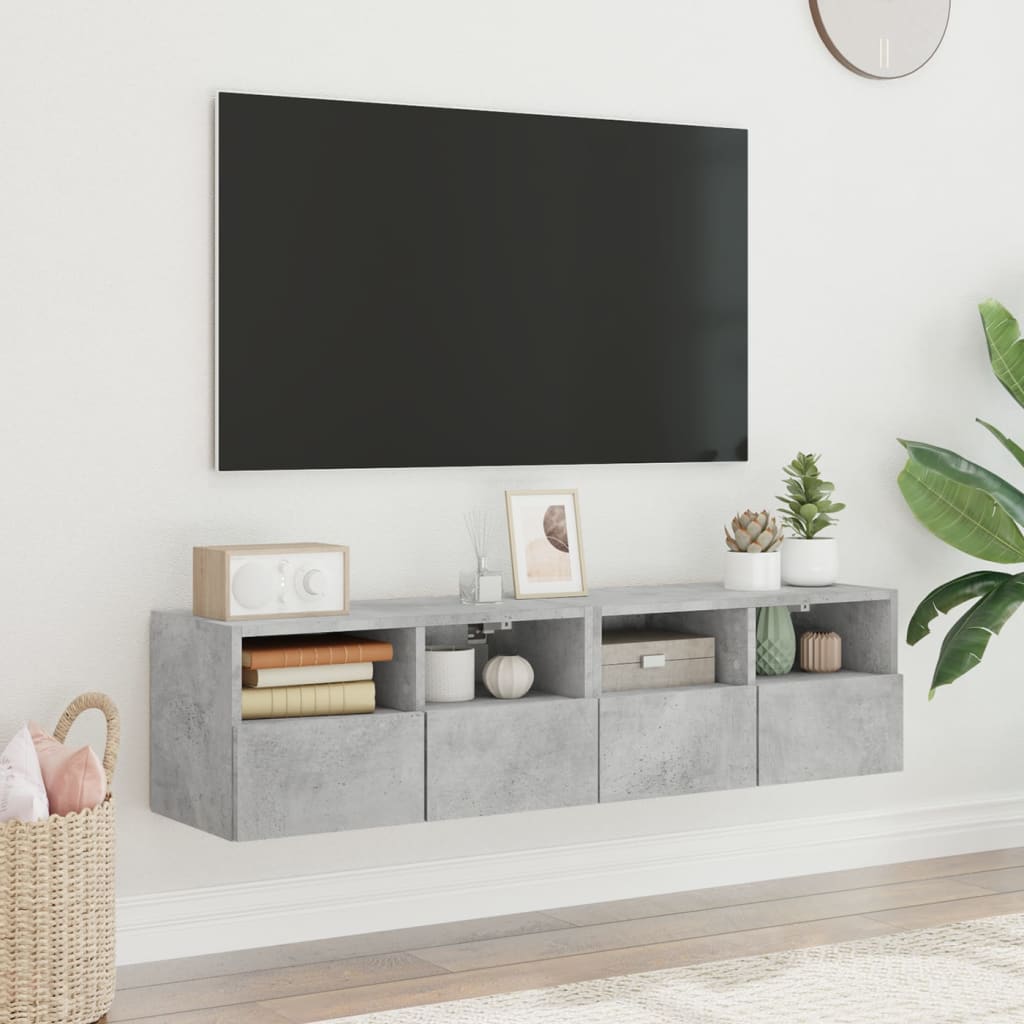 væghængte tv-borde 2 stk. 60x30x30 cm konstrueret træ betongrå