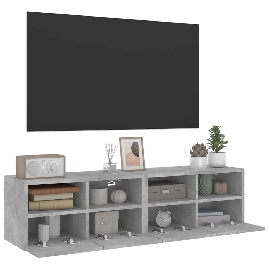 væghængte tv-borde 2 stk. 60x30x30 cm konstrueret træ betongrå