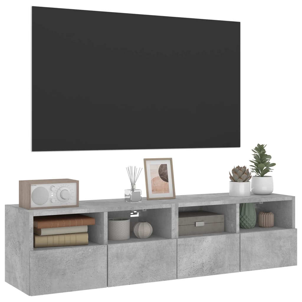 væghængte tv-borde 2 stk. 60x30x30 cm konstrueret træ betongrå