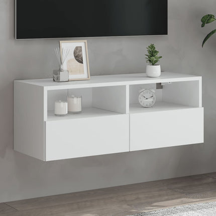 væghængt tv-bord 80x30x30 cm konstrueret træ hvid