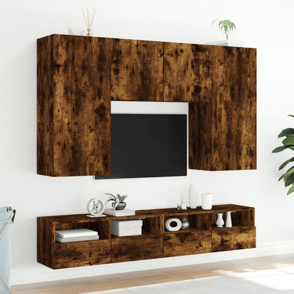 tv-borde til væg 2 stk. 100x30x30 cm konstrueret træ røget eg